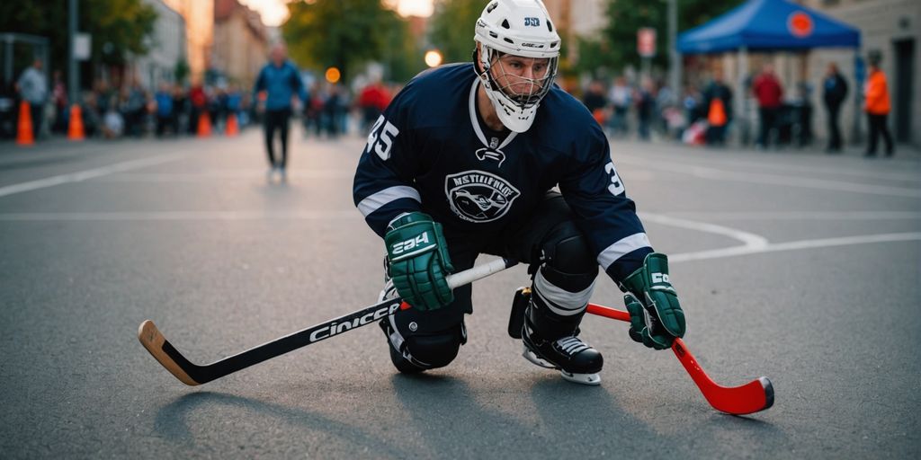 Street Hockey Trainer coacht Team auf dem Spielfeld