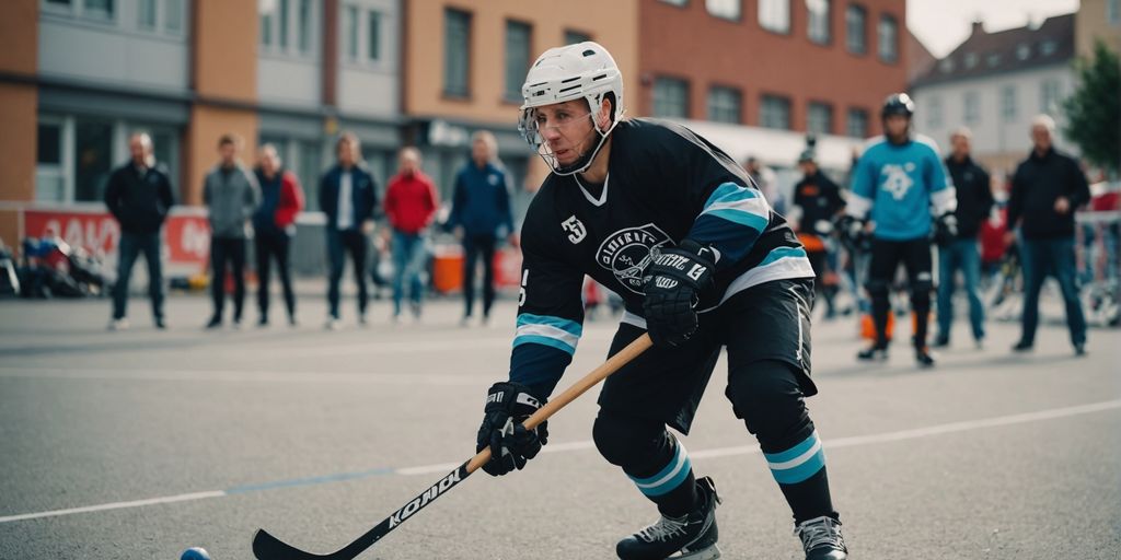 Street Hockey Spieler im Turnier in Aktion