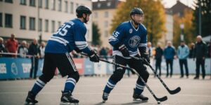 Street Hockey Spieler im Wettkampf auf internationaler Bühne